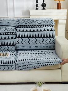 1pc Soft Plush Fabric Pet Proof Sofa Seat Cover, Bohemian Style, Multi-Shape, Multi-Color, Jacquard Plush Upholstery, Colorful Blue & Black, Thick Jacquard Plush Sofa Cushion Cover Suitable For Backrest/1/2/3/4/Chaise Lounge Sofa In Autumn/Winter