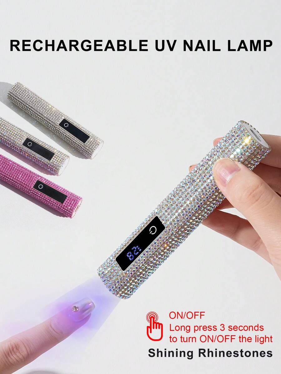 1 szt. lampa diamentowa UV LED do paznokci, przenośna lampa do utwardzania paznokci z wyświetlaczem dotykowym, lampa susząca do paznokci z ładowaniem USB, do zdobienia paznokci, żelowy lakier do paznokci, cyrkonie do paznokci, szybkoschnąca, mini lampa do paznokci