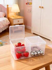 1pc Transparent Visible Children's Hair Accessory Storage Box, Girls Hair Accessory Storage, Hair Accessory Storage Box, Two-Compartment Storage Box, Elastic Bands, Hair Clips, Hair Ties All-In-One Storage - Multicolor - View 2