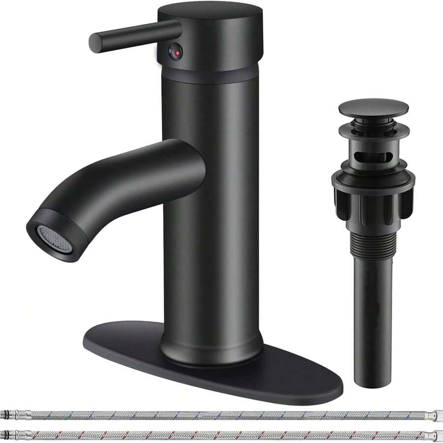 Matte Black Bathroom Faucet Single Handle Bathroom Sink Faucet With Pop-Up Drain Vessel Sink Faucet Modern RV Lavatory Faucet For 1 Or 3 Hole Vanity Countertop Installation - Matte Black - View 1