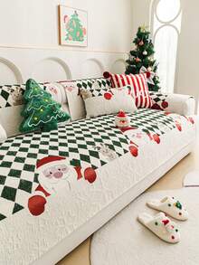 1pc Christmas Style Red & White Checkered Chenille Throw Pillow Cover, Santa Claus Pattern Design, Christmas Decor, Room Decor, Home Decor, Non-Slip, Pet Friendly, All Season, Suitable For Bedroom, Living Room, Office, Home Sofa Decoration - Multicolor - View 6