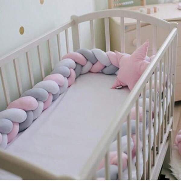 3-Strand Braided Baby Crib Bumper, Handmade Woven Decorative Pillow For Infant Crib, European Style Knotted Design