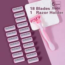 Afeitadora manual para el Body de la mujer, bikini, eliminación del vello con cuchillas de acero inoxidable de 6 capas reemplazables, hojas de afeitar rosas, productos y accesorios para el cabello para peluquería, salón de belleza, artículos esenciales de viaje