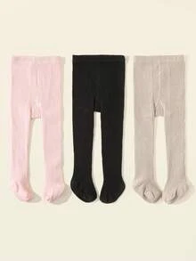 6 pares de leggings de punto de color liso para niñas, aptos para uso diario durante todo el año - Niñas, medias para niñas pequeñas - Estilo aleatorio, color aleatorio