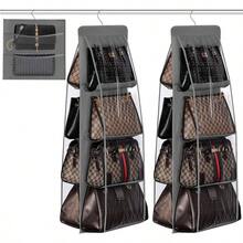 3Pcs Organizador de Bolsos para Clset, 8 Compartimentos Bolsa de Almacenamiento, Organizador para Colgar Bolsos para Armario de Tela Oxford para Armario, Dormitorio gris - gris - Ver 2