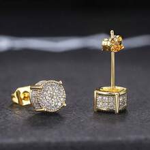 Full Diamond Hip-Hop Men's Earrings With Micro Inlaid  Electroplating Round Earrings As A Birthday Gift For Male Friends - Vàng - Xem 2