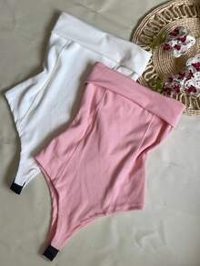 Kit Two (2) Women's Strapless Bodysuits Versatile Elegant Comfortable Spring Summer - White and Baby Pink - View 1