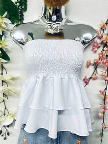 T110Blusa Cropped Elasticocom Babado - Branco - Visão 5