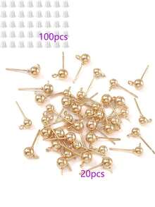 120 piezas de aretes de bola hipoalergénicos y tapones para los oídos para hacer joyas, postes de aretes de bola redondos, aretes de bola con bucles y respaldos de aretes transparentes, adecuados para manualidades de joyería DIY, 20 piezas de aretes, 100 piezas de tapones para los oídos - Multicolor - Ver 7