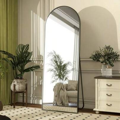 64 Inch Arched Full Length Mirror – Shatterproof Freestanding Floor Mirror With Aluminum Frame, Tilt & Wall Mount Design, HD Reflection For Bedroom & Living Room | Full Length Mirror, Floor Mirror, Freestanding Mirror, Arched Mirror, Dressing Mirror, Decorative Mirror