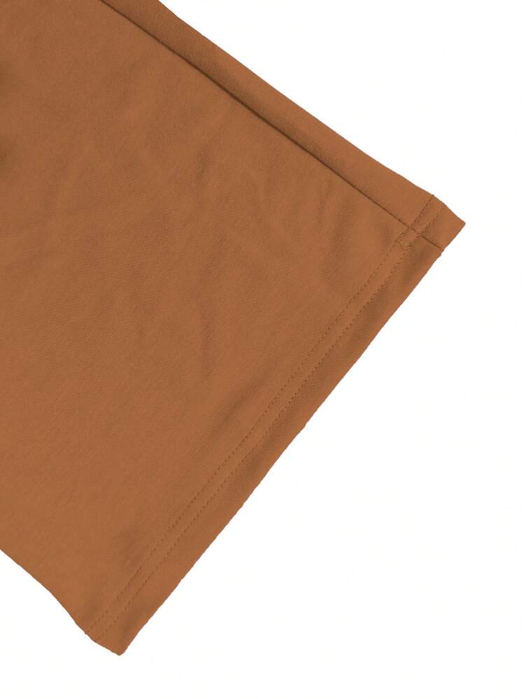 女士休闲两件套，纯色优雅长袖连帽卫衣（带抽绳口袋）搭配直筒抽绳长裤，春季套装 - 咖啡棕 - 查看 7