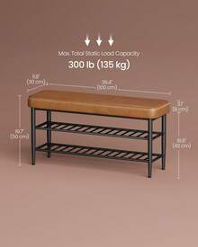 EKHO Collection - Shoe Storage Bench, Shoe Rack Bench Entryway, Synthetic Leather With Stitching, Mid-Century Modern, Loads 135 Kg, 30 X 100 X 50 Cm, Caramel Brown - màu nâu - Xem 6