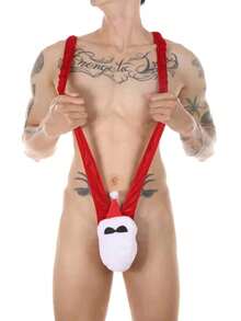 Men's Santa Claus Sexy Lingerie Bodysuit V-Neck Romper, Red - Red - View 5