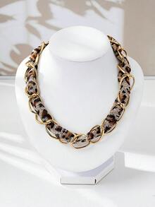 1pc Fashionable Personalized Metal Thick Chain Leopard Print Choker Necklace, Women Casual Accessory