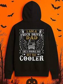 Men's Funny Truck Driver Graphic Hooded Sweatshirt - I'm A Truck Driver Dad Saying With Semi-Truck Design, Black & Golden Lettering, Casual Streetwear Pullover For Truckers, Comfortable Casual Att,Fall Hoodies,Men's Fall Clothes,Street Wear,Halloween,Mens Hoodies,Y2k Clothes,Jesus Hoodie,Thanksgiving Day,Nightmare Before Christmas,Christmas - Black - View 1