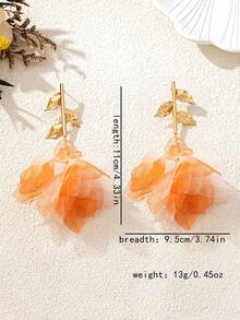 2 件时尚奢华流苏花耳环，适合女性在音乐节和派对上佩戴 - 橘色 - 查看 4