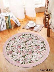 1 Stück rosa runder Wohnzimmerteppich mit gedruckten Blumengruppen, Flaumiges Material mit 10mm Dicke, weich und angenehm anzufühlen, leicht zu pflegen, wasserdicht und fleckabweisend, rutschfeste Rückseite, Teppich geeignet für Lobby, Schlafzimmer, Wohnzimmer, Badezimmer, Küche, Büro, Raumdekoration und Fußmatte, für Feierlichkeiten.