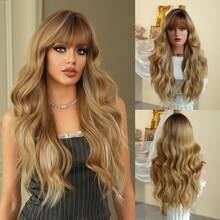 7JHH WIGS Long Wave Blonde White Highlight Wigs For Women - Loose Fluffy Wavy Curly Wig With Bangs Dark Roots, Full Machine High Density Synthetic Heat Resistant Fiber Hair Purple Red Wigs For Daily Wear,Halloween Cosplay & Music Festival Party Use 26 Inch - 挑染白色 - 查看 10