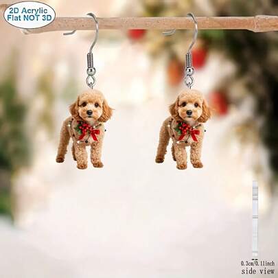 زوج من أقراط الجرو الأكريليك الأبعاد، مناسبة للنساء للارتداء أو كهدية خلال عيد الميلاد