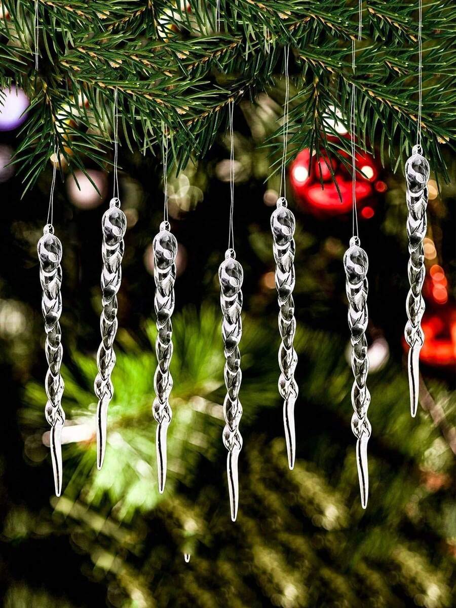 12 buc decorațiuni de brad de Crăciun, acrilice transparente, țurțuri de Crăciun, ornamente agățate pentru Crăciun, Anul Nou, sărbători, nuntă, petrecere de iarnă, decor