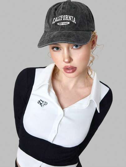 DareSee 1顶复古字母刺绣宽檐棒球帽，适合日常休闲穿着、街头音乐节、Y2K音乐节、返校季、秋冬季节等场合，也是音乐节的理想礼物。