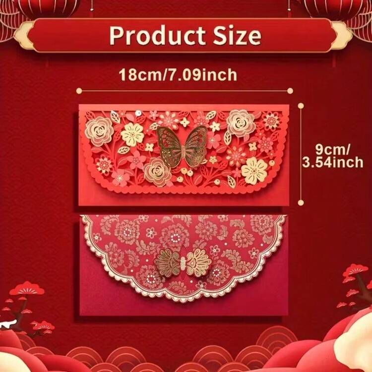 3pcs Traditional Red Envelope, Elegant Red Packet Money Gift Bag, Peelable And Resealable, For Lunar New Year, Wedding And Birthday, Paper Material, Gift Card Envelope - Multicolor - View 2