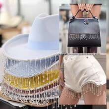 1 Yard Shiny White Rhinestone Decorative Fringe Ribbon - Adjustable Length Asymmetrical Rhinestone Crystal Beaded Fringe Chain For DIY Sewing, Wedding Dress, Clothing Crafts & Home Decour, Sewing Accessories | Adhesive Applications, Sewing Supplies Accessories