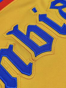 KTYSDE 男士黄色棒球衫，哥伦比亚字母刺绣宽松V领短袖纽扣开衫，哥伦比亚风格运动上衣，适合运动和休闲街头时尚，棒球迷礼物，男女通用