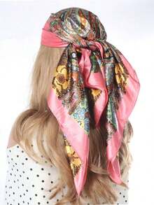 1pc Minimalist Printed Satin Square Scarf, New Spring Fashion Headscarf Women, Can Be Used As Waistband, Bag Decoration, Ribbon, Headband Or Scarf, Choice To Enhance Your Overall Look - 粉色 - 查看 4