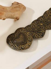 1pc Women's Distressed Western Style Embossed Heart Buckle Waist Belt, Y2K Accessories, Bohemian Vintage PU Leather, Suitable For Daily Wear