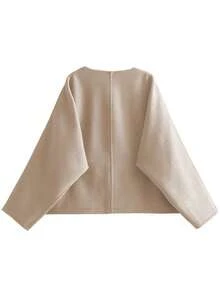 Women's Casual Solid Color Jacket, Versatile For Daily Wear, Autumn/Winter - Apricot - View 4