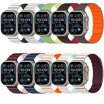 1pc Bands For Compatible With Apple Watch 38mm 40mm 42mm 44mm 41mm 45mm 46mm 49mm Ultra Watch Series 10 9 8 7 6 5 4 3 2, White Black Honeycomb Two-Color Magnetic Apple Silicone Watch Strap For Women Man For Apple Watch Band
