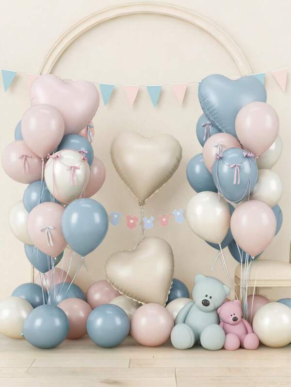 30/60 unidades de globos en forma de corazón de 18 pulgadas de color rosa claro y azul, rosa, rosa, azul, crema y blanco, adecuados para bodas, baby showers, niños y niñas, globos de poliéster con forma de corazón, como decoración bohemia