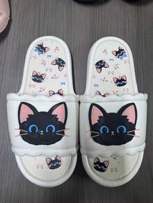 1 Pair Cute & Cool Black Cat Design Women's Summer Slippers, Soft Bottom Indoor/Outdoor House Slipper