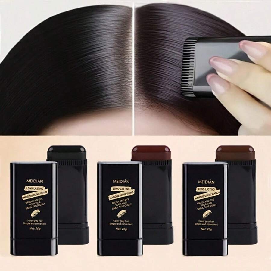 1pc 20g Adult Temporary Hair Color Stick, Quick Root Touch Up, Water & Sweat Resistant Formula, Lasting & Fast Grey Hair Coverage, Containing Squalane, Easy To Apply & Wash, 20g Hair & Beard Dye Pen, Emergency Grey Hair Coverage - Long Lasting & Easy To Clean, Travel Friendly, Convenient For Outdoor Use