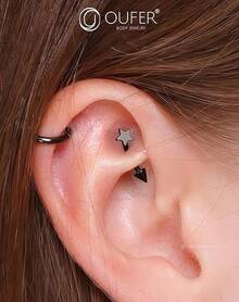 Solid Titanium Eyebrow Rings And Heart Labret Jewelry, 16G - 黑星 - 查看 8