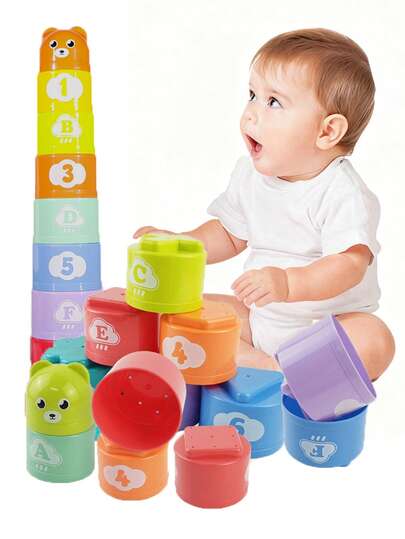 多彩彩虹叠叠杯洗澡玩具，婴幼儿趣味洗澡玩具，儿童浴缸戏水玩具，沙滩玩具，泳池浴缸婴儿洗澡玩具。生日礼物（产品颜色随机发送，颜色可能存在偏差，手工测量尺寸可能存在误差）