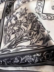 1pc Women's Luxury Floral Print Silk Satin Square Scarf, Fashion Versatile Headband And Bandana, Elegant Hair Scarf Or Shawl Wrap, Lightweight Neck Scarf For Tourism, Vacation, Daily Commuting, Leisure Outfits, And Chic Gift Accessories - 白邊 - 查看 3