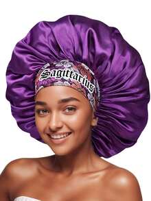 1 pieza Gorro de dormir de satén básico, 12 patrones de zodíaco, impresión personalizada, gorro de dormir con elástico ancho, esencial para volver a la escuela, viajes y vacaciones, accesorio para el cabello de mujer (impresión aleatoria) - Púrpura-SM15-Constelación-1 pieza - Ver 26