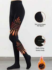 1pc Plus Size Women's Winter Thermal Lined Tights, 80g/240g/330g Thick Warm Tights, Available In Black And Beige, Provide Slimming Compression Effect, Cozy