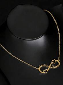 1 Peça Colar Personalizado de Aço Inoxidável com Coração Duplo e Dois Nomes, Dourado, Prata ou Rose Gold, Colar Personalizado, Gargantilha Personalizada, Presente de Aniversário para Melhor Amiga, Presente de Noivado, Presente de Casamento, Presente de Joia do Dia dos Namorados