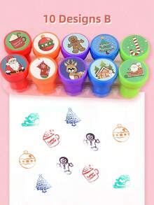 10 件卡通什锦印章自印儿童学习印章适用于生日派对礼物、圣诞礼物、儿童工艺品、学校奖品、DIY 绘画、返校礼物