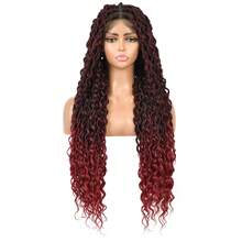 全蕾丝编织假发，波西米亚风卷发，方形无结辫编织假发，女士适用，32 英寸合成蕾丝前编织假发，带婴儿发辫，玉米辫假发，日常使用 - 彩色 - 查看 14