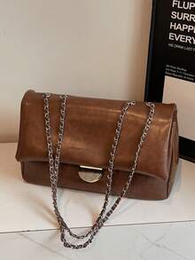 Fashionable New Women's One Shoulder Envelope Bag, Minimalist Retro Style Solid Color PU Leather With Metal Decor, Elegant Quality Versatile Bag Suitable For Travel, Shopping, Commuting