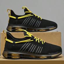 Men's Lightweight Running Shoes, Plain Color Lace Up, Breathable Mesh&Soft PVC Sole, Outdoor Durable Non-Slip Low-Cut Casual Sneakers - màu đen - Xem 9