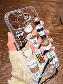 Valentine'S Day Gifts Apple 1Pc Coffee Pattern Transparent TPU Shockproof Anti-Fingerprint Full Cover Phone Case Compatible With IPhone Waterproof Anti-Fall Scratch Resistant,Summer Flower-For-Your-New- - 1PC - 查看 4