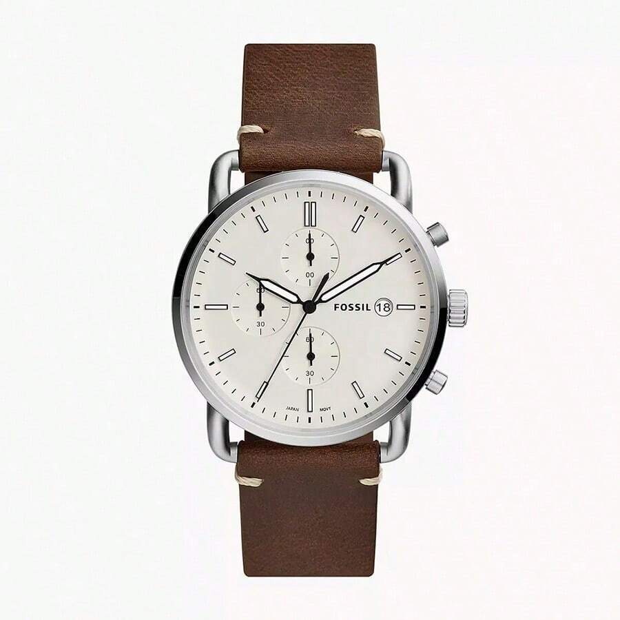 Reloj de cuarzo cronógrafo para hombre, esfera marrón, correa marrón oscuro, estilo casual de negocios, adecuado para uso diario, un regalo para novios y padres. FS4656 FS5402