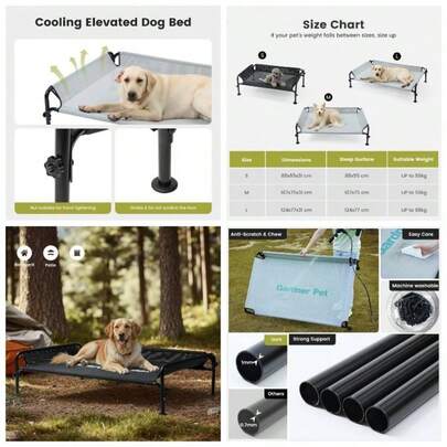 Elevated Dog Bed, Outdoor Raised Dog Bed, Portable Cooling Bed Dogs, Elevated Bed With 3 - Sided Guardrail, Scratch - Resistant And Washable Breathabl
