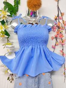 T109Crop Top With Straps And Ruffles - Baby Blue - View 6