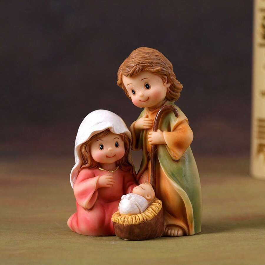 Christmas Nativity Scene Figurines Creative Cute Holy Family Christian Religious Christmas Decor For Desktop - Hồng - Xem 1